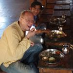 Here I am eating a Maharashtrian Thali at a restaurant on the road from Nashik to Tryambikeshwara (site of a great Jyotirlinga Shiva temple).